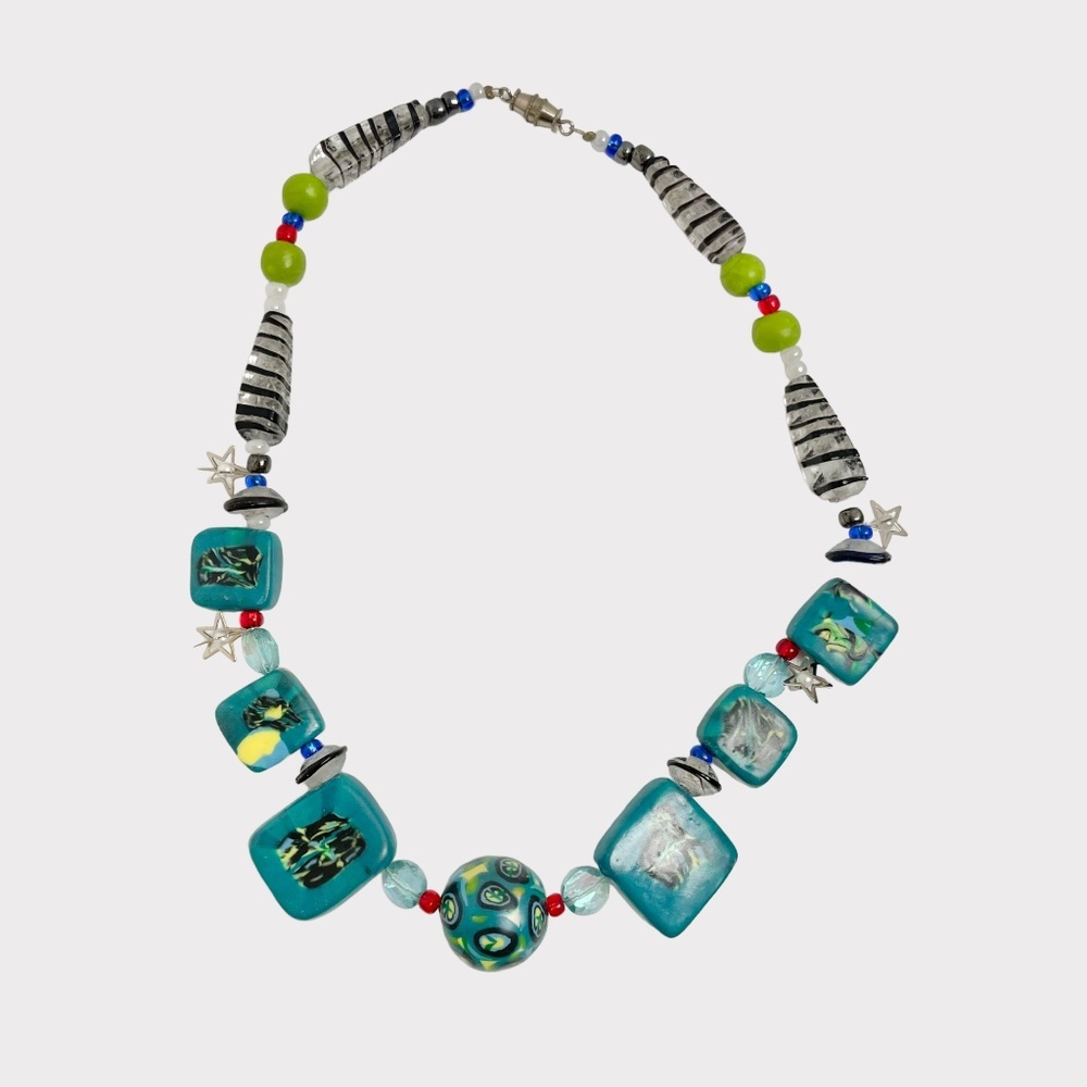 Colorful Clay Square Round Beaded‎ Necklace
